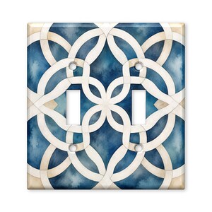 Geometric Trellis Light Switch Cover, Watercolor Lattice Wall Plate, Modern Mediterranean Decor, Double Toggle Switchplate