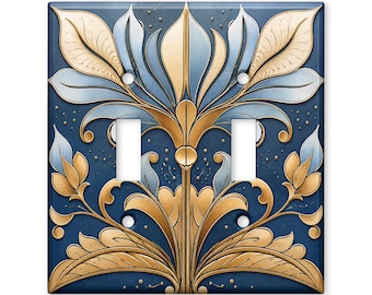 Art Nouveau Light Switch Cover, Blue Gold Floral Switch Plate, Elegant Vintage Wall Plate, Luxury Home Decor