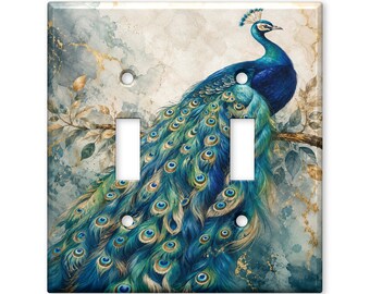 Peacock Light Switch Cover, Blue Bird Switch Plate, Elegant Peacock Feather Wall Plate, Nature Inspired Home Decor