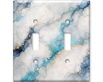Blue Marble Switch Plate Cover, Aqua Alcohol Ink Light Switch Cover, Gold Vein Wall Plate, Modern Coastal Home Decor