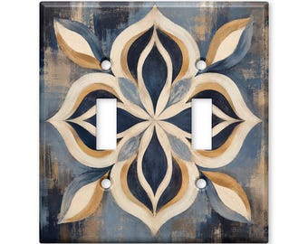 Modern Blue Geometric Light Switch Cover, Abstract Floral Switch Plate Cover, Contemporary Wall Plate, Mid Century Home Decor