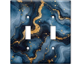Blue Gold Marble Switch Plate Cover, Navy Abstract Light Switch Cover, Modern Luxury Wall Plate, Geode Resin Home Decor