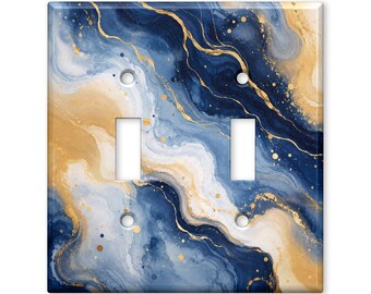 Blue Gold Marble Light Switch Cover, Navy Abstract Alcohol Ink Switch Plate Cover, Modern Wall Plate, Luxury Home Decor