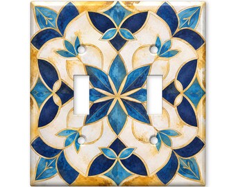 Geometric Mandala Light Switch Cover, Art Deco Floral Wall Plate, Ornamental Mosaic Decor, Double Toggle Switchplate