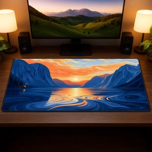 Tapete de juego Artisan Nordic Fjord at Sunset para juegos TCG - Regalo para jugadores - Accesorio para mesa de juego - Regalos de cartas coleccionables - Alfombrilla de ratón para escritorio de juegos de PC