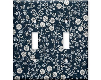 Navy Blue Floral Switch Plate Cover, Vintage Botanical Light Switch Cover, Cottagecore Wall Plate, Farmhouse Home Decor