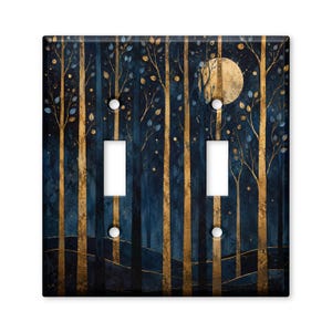 Moonlit Forest Light Switch Cover, Celestial Woodland Wall Plate, Elegant Nature Decor, Double Toggle Switchplate