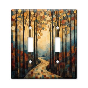 Abstract Forest Landscape Light Switch Cover, Woodland Path Wall Plate, Mosaic Nature Decor, Double Toggle Switchplate