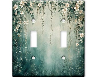 Hanging White Floral Light Switch Cover, Cottagecore Botanical Switch Plate, Vintage Garden Wall Plate, Nature Home Decor