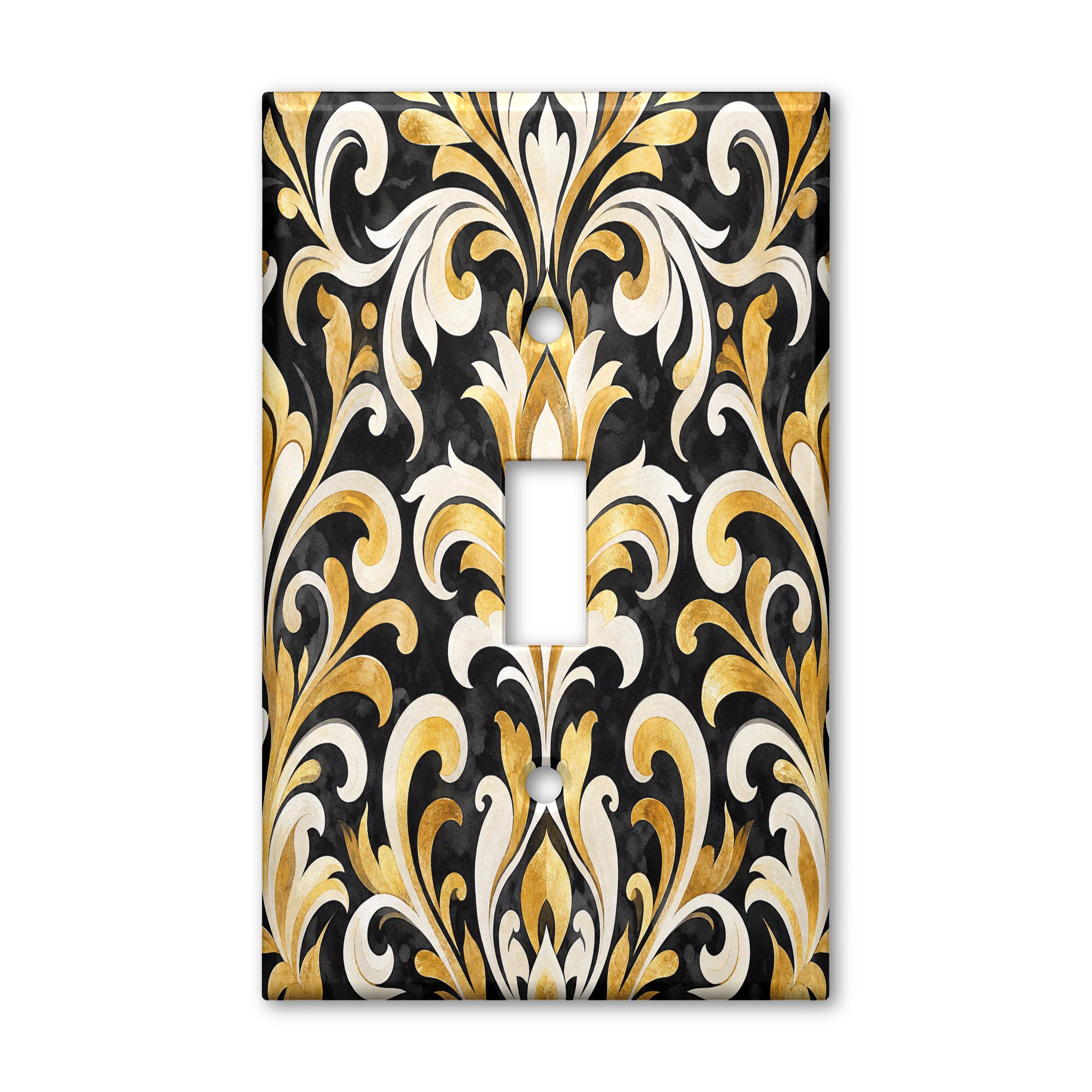 Black Gold Cream Damask Vine Light Switch Plate Cover Ornate Toggle Outlet Wall