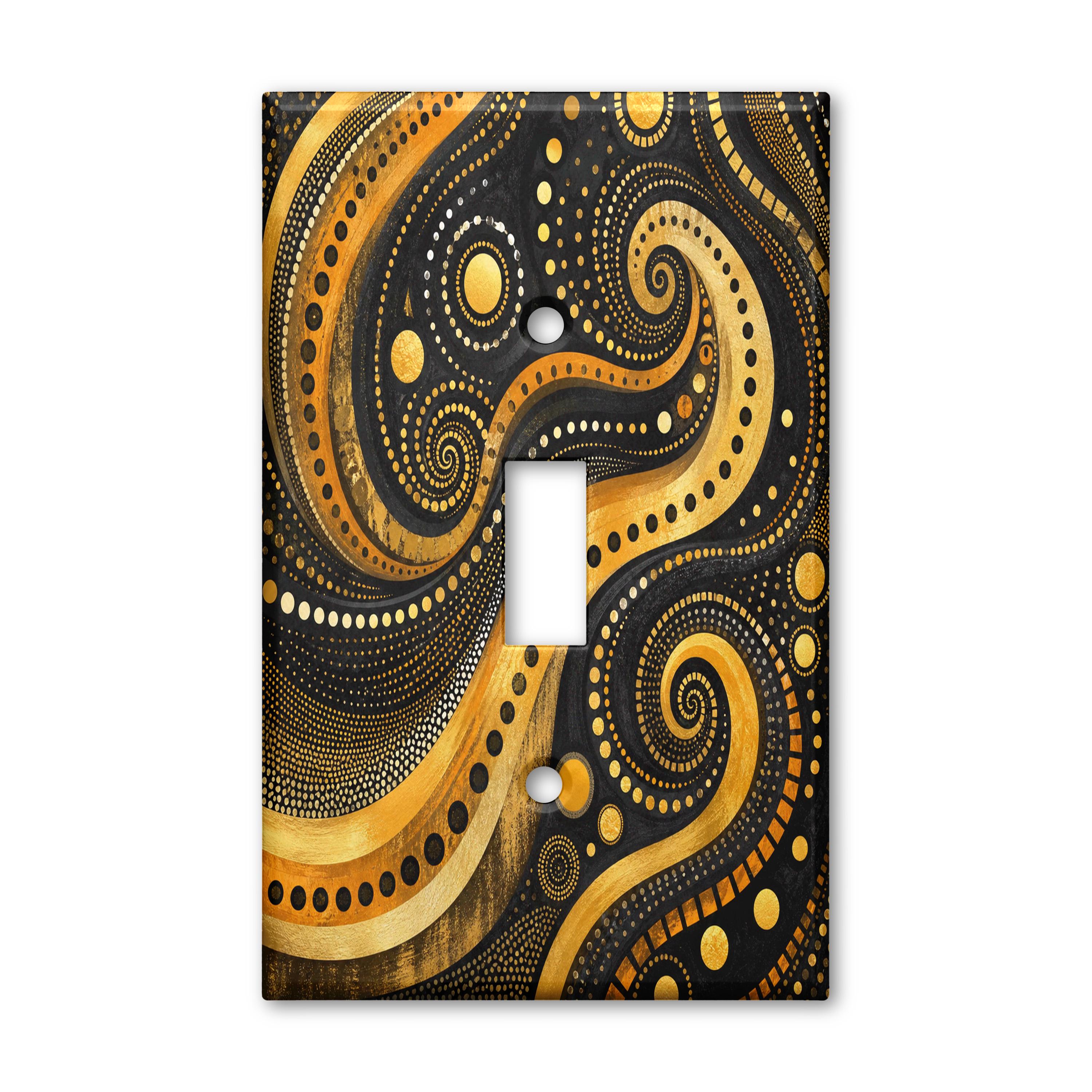 Black Gold Dot Swirl Brown Light Switch Plate Cover Decorative Toggle Outlet