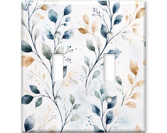 Minimalist Watercolor Leaf Light Switch Cover, Blue Botanical Switch Plate, Neutral Nature Wall Plate, Modern Farmhouse Home Decor