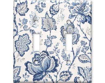 Blue Chinoiserie Floral Light Switch Cover, Vintage Botanical Switch Plate, Elegant Blue White Wall Plate, Cottagecore Home Decor