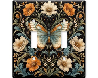 Vintage Butterfly Floral Light Switch Cover, Dark Botanical Switch Plate Cover, Art Nouveau Wall Plate, Cottagecore Home Decor