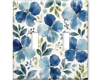 Blue Watercolor Floral Light Switch Cover, Blue Flower Switch Plate Cover, Botanical Wall Plate, Cottagecore Home Decor
