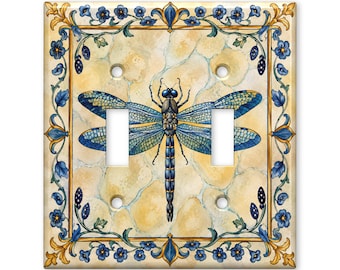 Blue Dragonfly Switch Plate Cover, Vintage Botanical Light Switch Cover, Cottagecore Dragonfly Wall Plate, Nature Home Decor