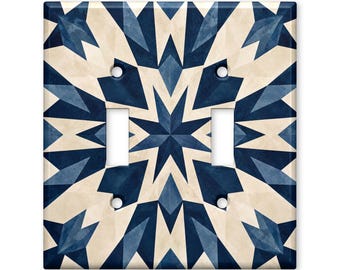 Geometric Starburst Light Switch Cover, Blue Art Deco Switch Plate, Modern Abstract Wall Plate, Navy Gold Home Decor
