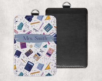 Personalized Math Teacher Badge Holder, Custom Name Math Teacher ID Holder, Math Classroom Badge Wallet, STEM Teacher Lanyard ID Holder Gift