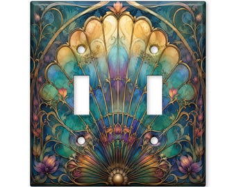 Art Deco Stained Glass Light Switch Cover, Colorful Tiffany Style Switch Plate, Vintage Nouveau Wall Plate Home Decor