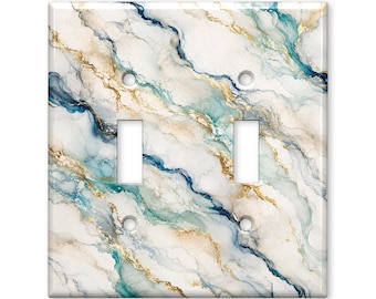 Blue Marble Light Switch Cover, White Gold Marble Switch Plate, Elegant Stone Wall Plate, Modern Luxury Home Decor, Coastal Bathroom