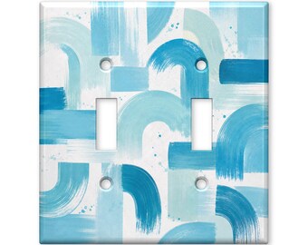 Blue Abstract Geometric Switch Plate Cover, Modern Brushstroke Light Switch Cover, Aqua Minimalist Wall Plate, Contemporary Decor