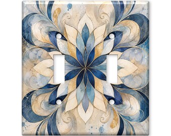 Elegant Mandala Floral Double Light Switch Cover Decorative Botanical Wall Plate Home Decor Symmetrical Art Design