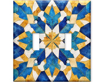Moroccan Mosaic Switch Plate Cover, Geometric Tile Wall Plate, Mediterranean Decor, Arabesque Pattern, Decorative Outlet Cover