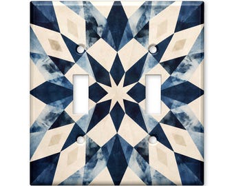 Geometric Starburst Light Switch Cover, Blue Art Deco Switch Plate, Modern Abstract Wall Plate, Navy Gold Home Decor