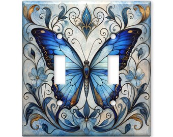 Elegant Butterfly Light Switch Cover Art Nouveau Floral Decorative Double Toggle Wall Plate Home Decor Nature Inspired