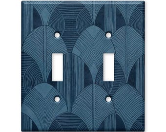 Navy Blue Art Deco Switch Plate Cover, Geometric Light Switch Cover, Modern Wall Plate, Mid Century Home Decor