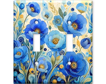 Blue Poppy Floral Light Switch Cover, Watercolor Blue Flower Switch Plate Cover, Botanical Wall Plate, Cottage Home Decor