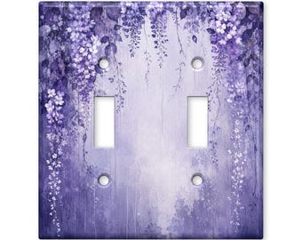 Purple Watercolor Floral Switch Plate Cover, Lavender Wisteria Light Switch Cover, Cottagecore Botanical Wall Plate, Elegant Purple Decor