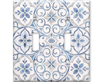 Moroccan Tile Light Switch Cover, Vintage Scrollwork Wall Plate, Ceramic Pattern Switch Cover, Farmhouse Kitchen Decor