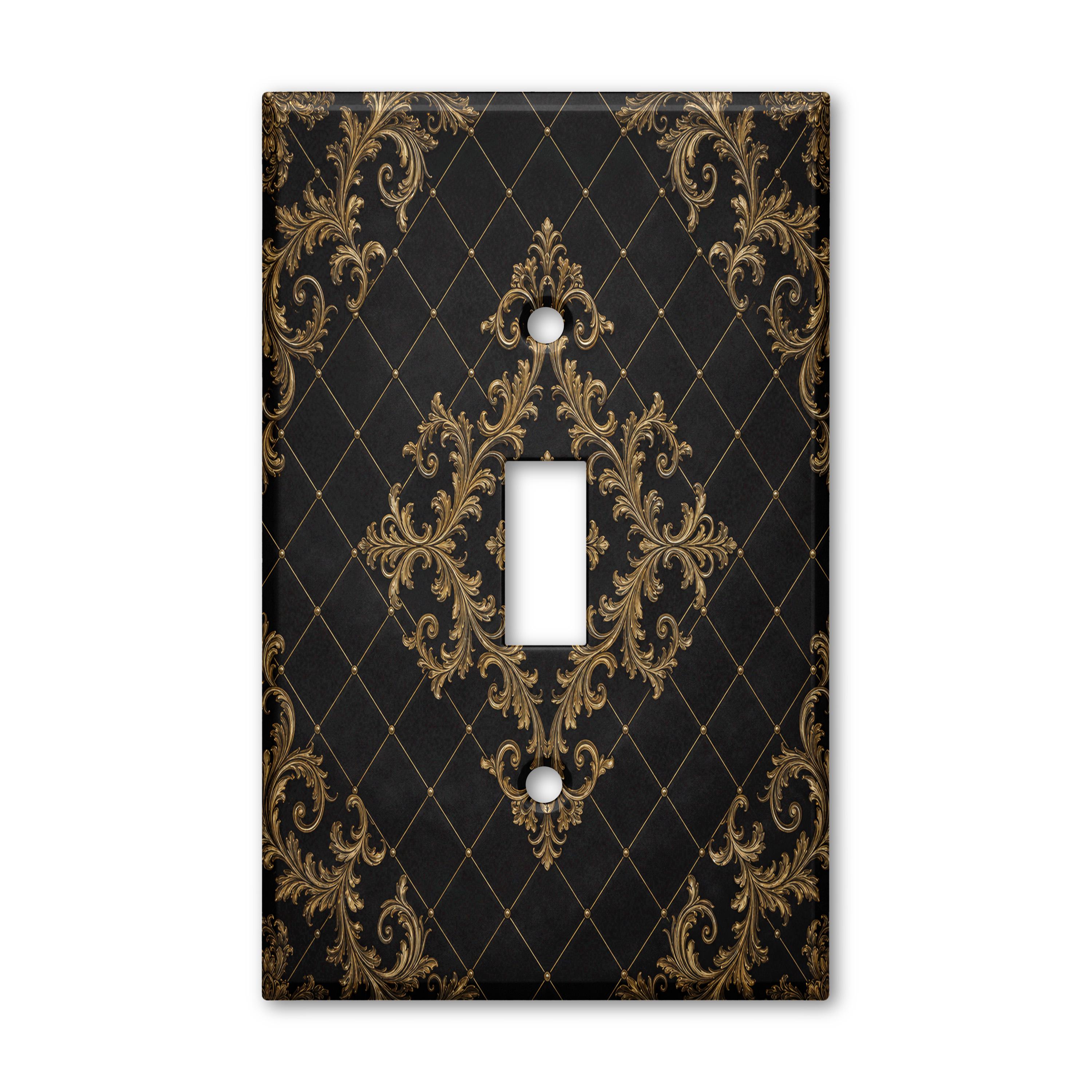 Black Gold Victorian Damask Light Switch Plate Cover Decorative Toggle Outlet