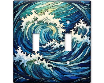 Japanese Ocean Wave Light Switch Cover, Blue Coastal Switch Plate, Great Wave Inspired Wall Plate, Nautical Beach Home Decor