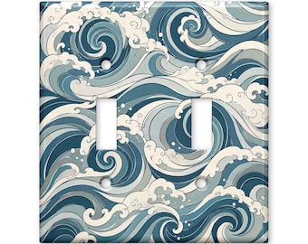 Japanese Ocean Wave Light Switch Cover, Coastal Wave Switch Plate, Blue Nautical Wall Plate, Beach House Decor, Great Wave Inspired