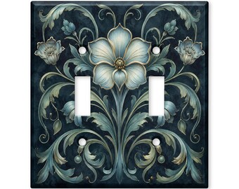 Art Nouveau Floral Light Switch Cover, Elegant Blue Flower Switch Plate, Vintage Botanical Wall Plate, Cottagecore Home Decor
