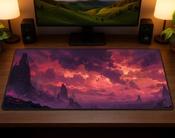 Gaming-bureaumat Mousepad XL met zwarte en rode Fire Sky-kunst, gamercadeau, cadeau voor vriend, cadeau voor echtgenoot, kaartspeelkleed