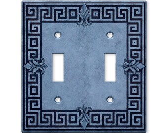 Greek Key Light Switch Cover, Blue Mediterranean Switch Plate, Classic Border Wall Plate, Neoclassical Home Decor