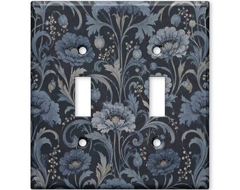 Dark Blue Floral Light Switch Cover, Moody Botanical Switch Plate Cover, Vintage Flower Wall Plate, Cottagecore Home Decor