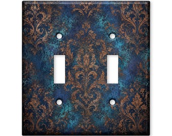 Vintage Blue Damask Switch Plate Cover, Antique Victorian Light Switch Cover, Elegant Baroque Wall Plate, Dark Academia Decor