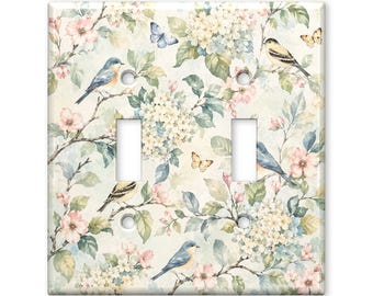 Spring Birds Light Switch Cover, Bluebird Floral Switch Plate, Vintage Botanical Wall Plate, Cottagecore Home Decor