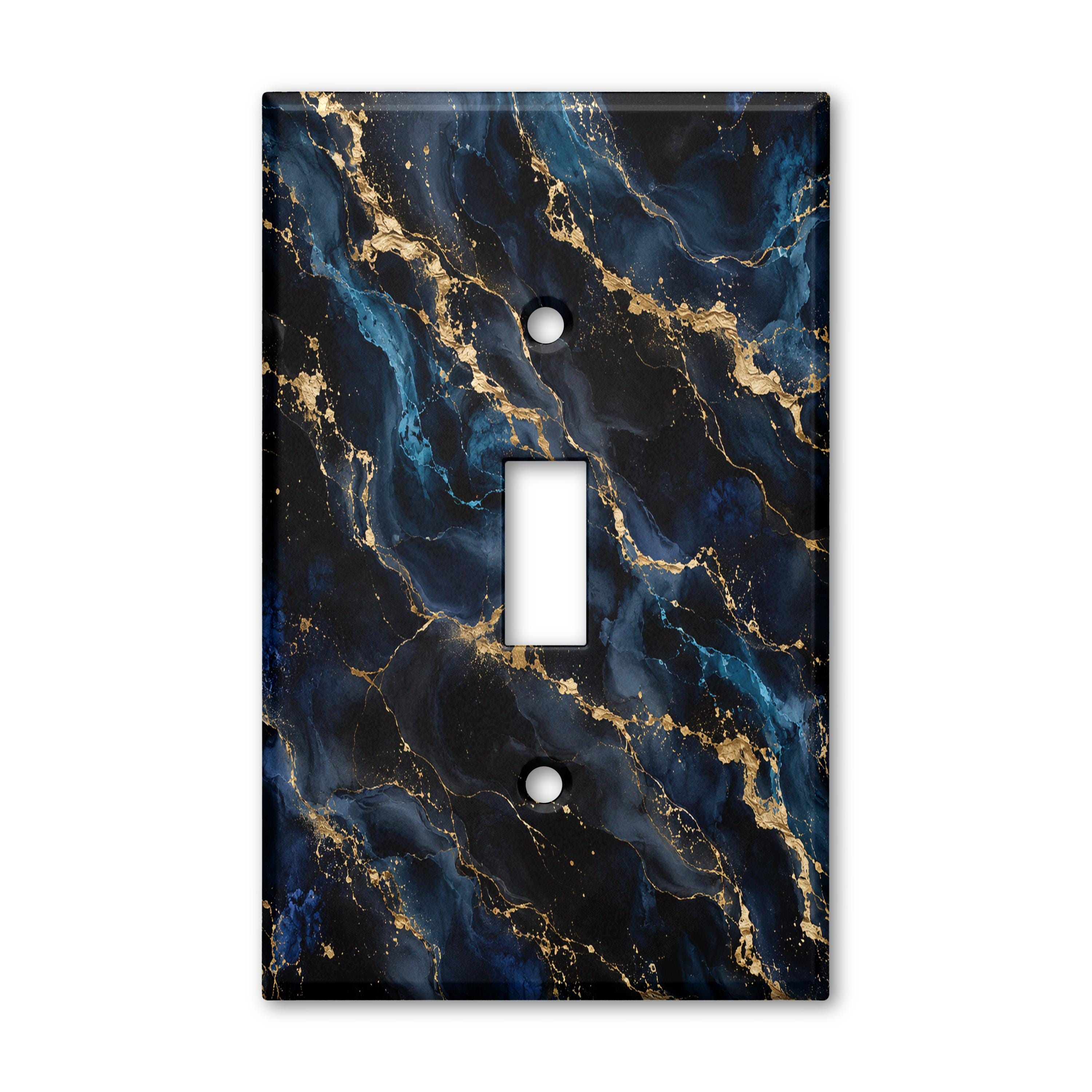 Navy Blue Marble Light Switch Cover, Black Gold Marble Switch Plate, Luxury