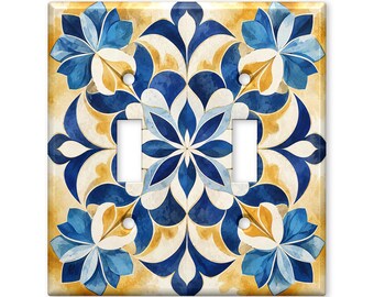 Mediterranean Floral Tile Switch Plate Cover, Portuguese Inspired Decorative Light Switch Cover, Boho Wall Decor Home Accent