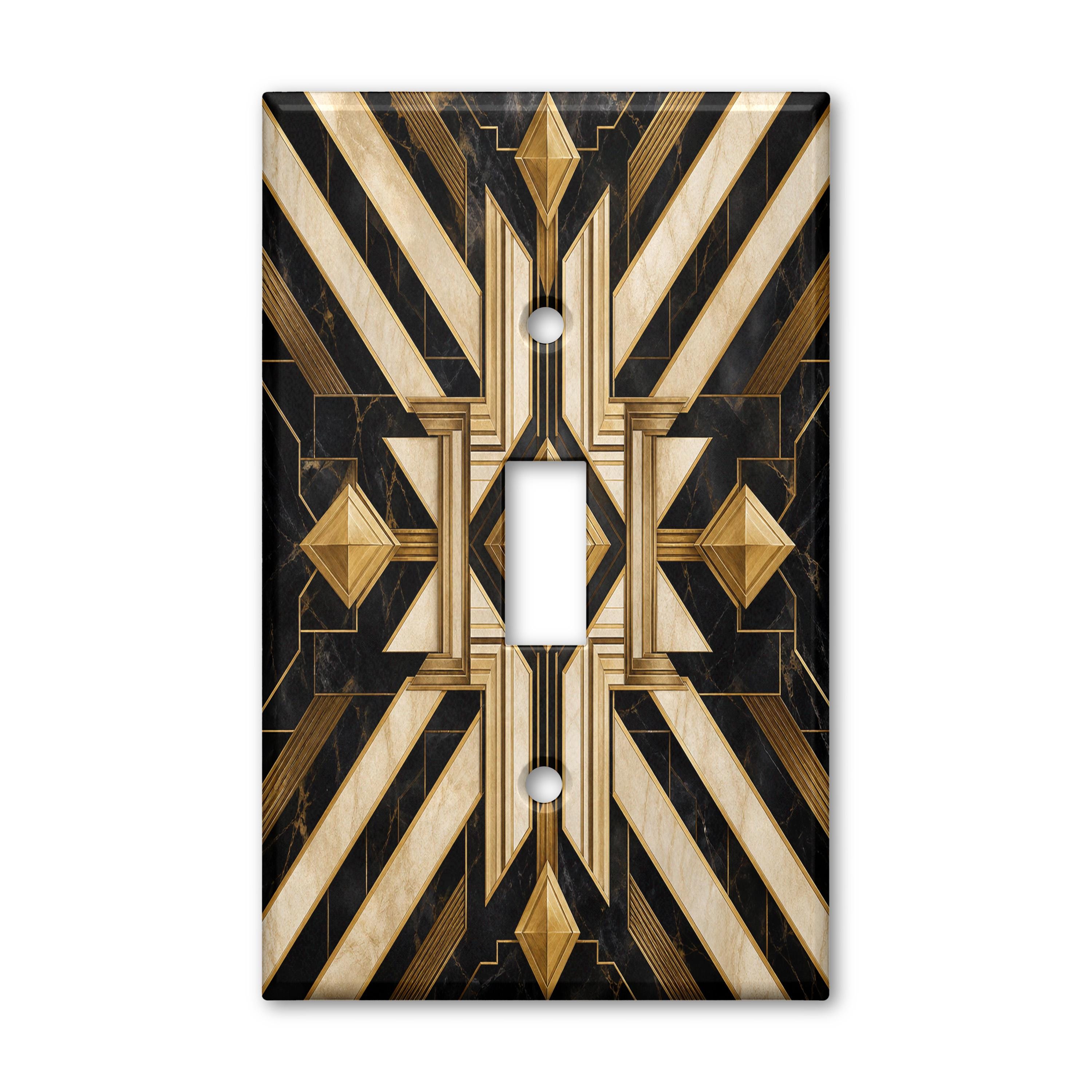 Black Gold Art Deco Marble Cross Light Switch Plate Cover Geometric Toggle