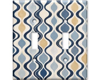 Mid Century Modern Light Switch Cover, Retro Geometric Switch Plate, Blue Beige Abstract Wall Plate, Scandinavian Home Decor