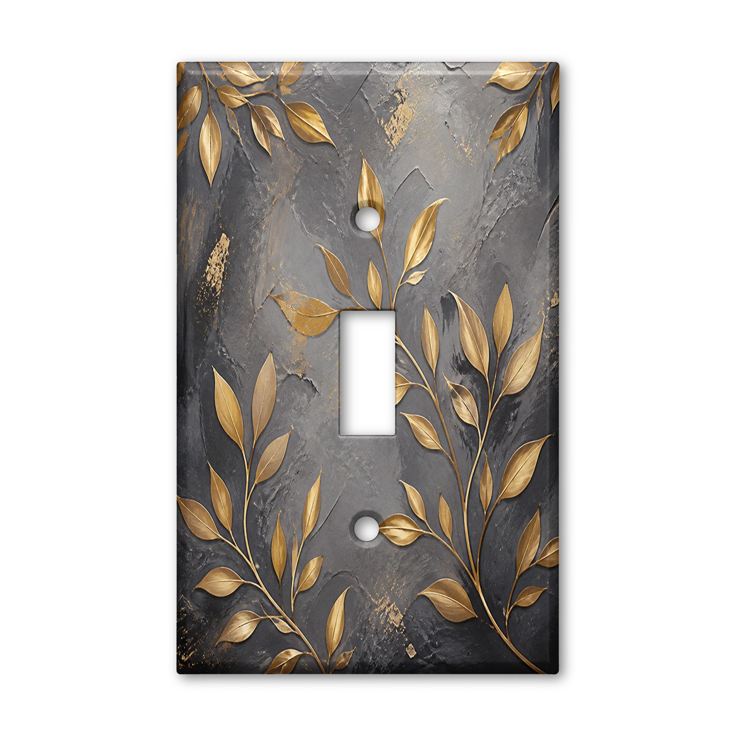 Black Gold Leaf Branches Gray Light Switch Plate Cover Decorative Toggle Outlet