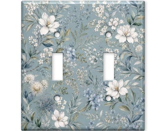 Soft Blue Botanical Light Switch Cover, Vintage Floral Switch Plate, Cottagecore Wildflower Wall Plate, Elegant Home Decor