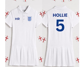 Girls Personalised England Football Polo Dress