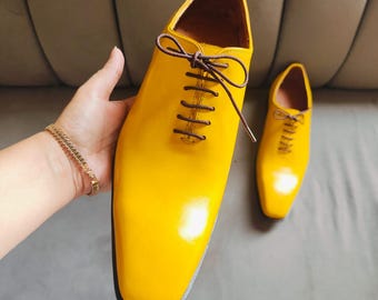 Handmade Yellow Oxford patent leather Dress Shoes for Men